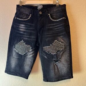 Rock Salt Black Distressed Heavy Rip&Repaired Jean Shorts  Raw Hem NWOT